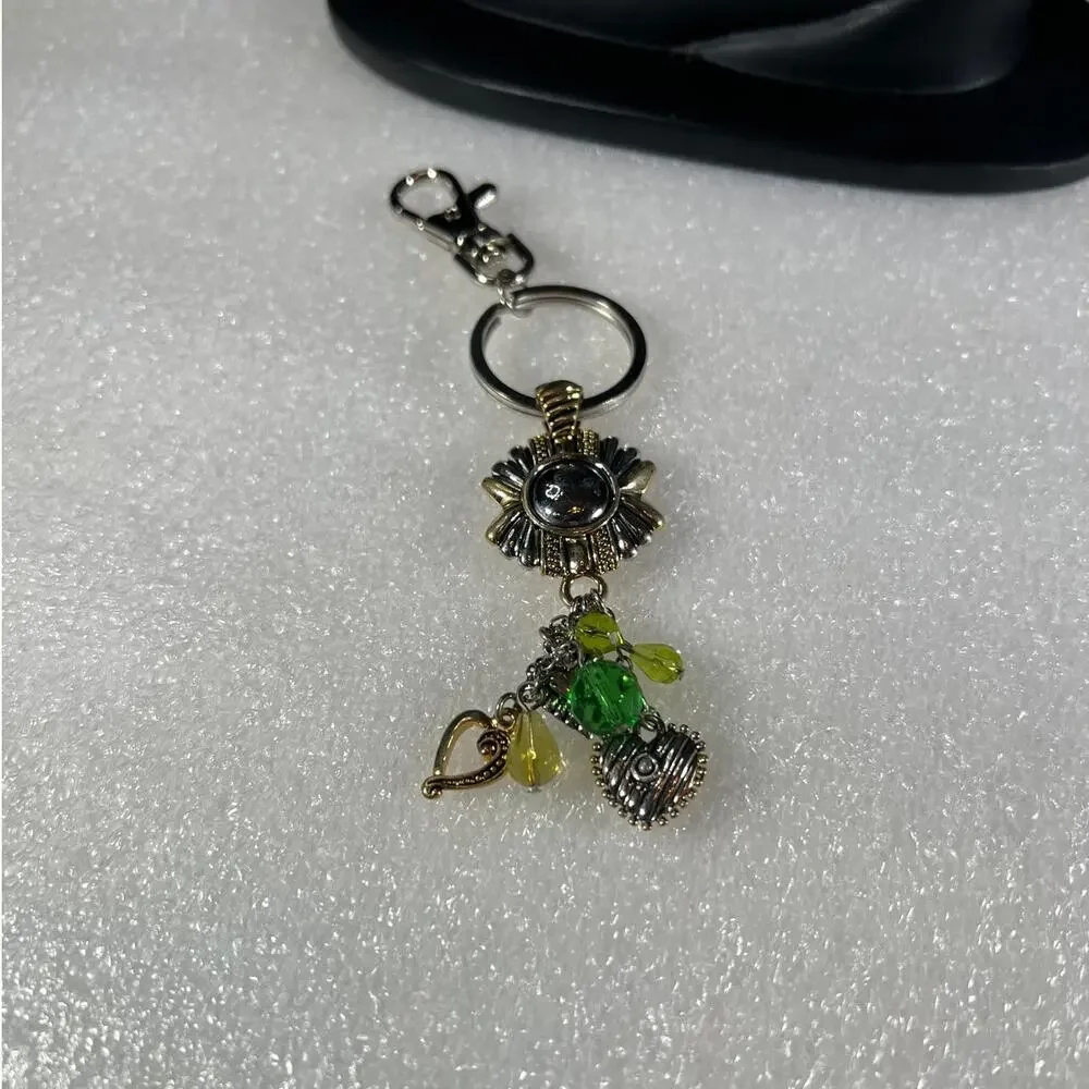 Silver Gold Tone Floral Heart Keychain Bag Clip Accessory NEW Retro Deadstock